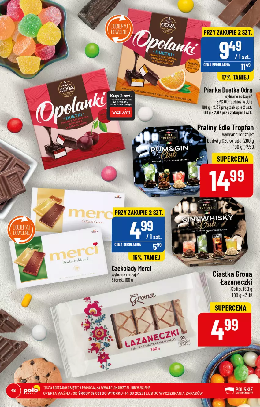 Gazetka promocyjna PoloMarket - Gazetka pomocyjna - ważna 08.03 do 14.03.2023 - strona 48 - produkty: Ciastka, Czekolada, Merci, Praliny