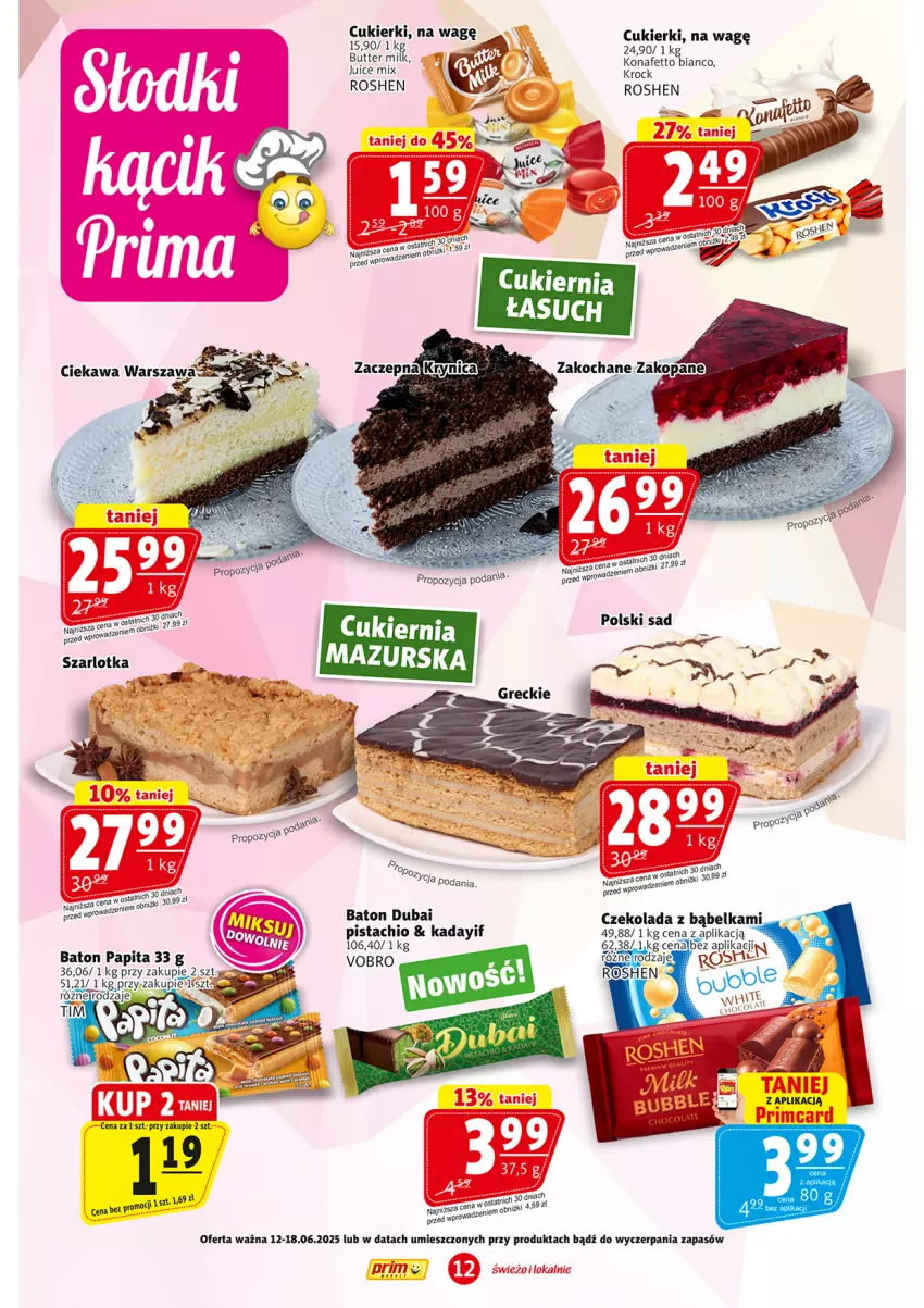 Gazetka promocyjna Prim Market - ważna 12.06 do 18.06.2025 - strona 12 - produkty: Baton, Cukier, Cukierki, Czekolada, Szarlotka, Top