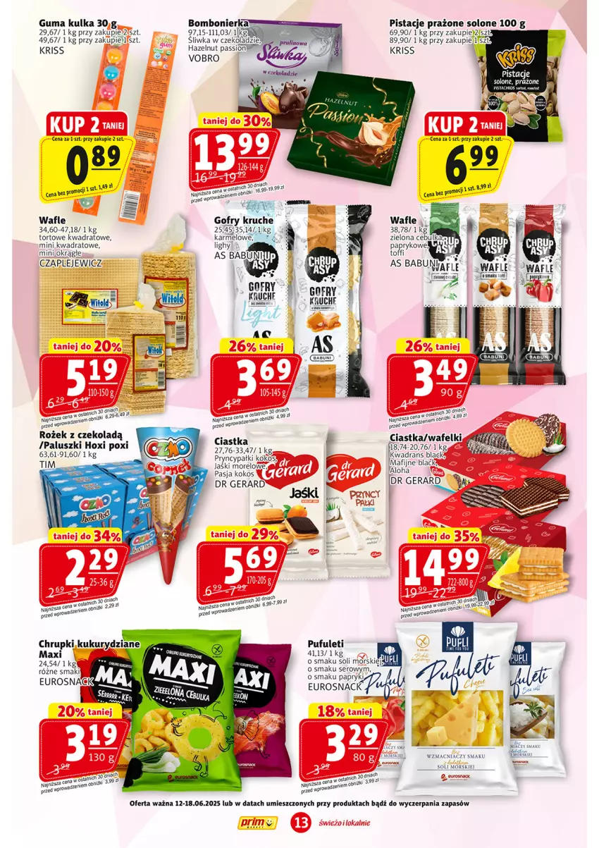 Gazetka promocyjna Prim Market - ważna 12.06 do 18.06.2025 - strona 13 - produkty: Babuni, Ciastka, Dr Gerard, Fa, Gofry, Kokos, LANA, Pistacje, Puf, Ser, Wafle