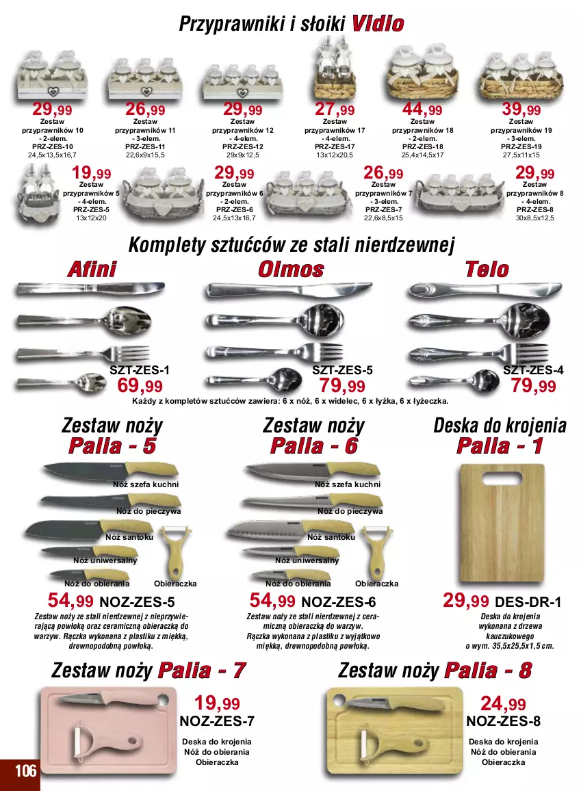 Gazetka promocyjna Bodzio - ważna 01.01 do 31.03.2022 - strona 106 - produkty: Deska do krojenia, Fa, Noż, Nóż szefa kuchni, Nóż uniwersalny, Obieraczka, Piec, Widelec