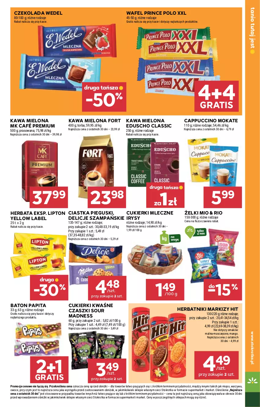 Gazetka promocyjna Stokrotka - Market - ważna 29.12.2025 do 07.01.2026 - strona 15 - produkty: Baton, Cappuccino, Ciastka, Cukier, Cukierki, Czekolada, Delicje, Gra, Herbata, Herbatniki, Kawa, Kawa mielona, Lipton, Mango, Mascarpone, Mięso, Owoce, Prince Polo, Torba, Warzywa