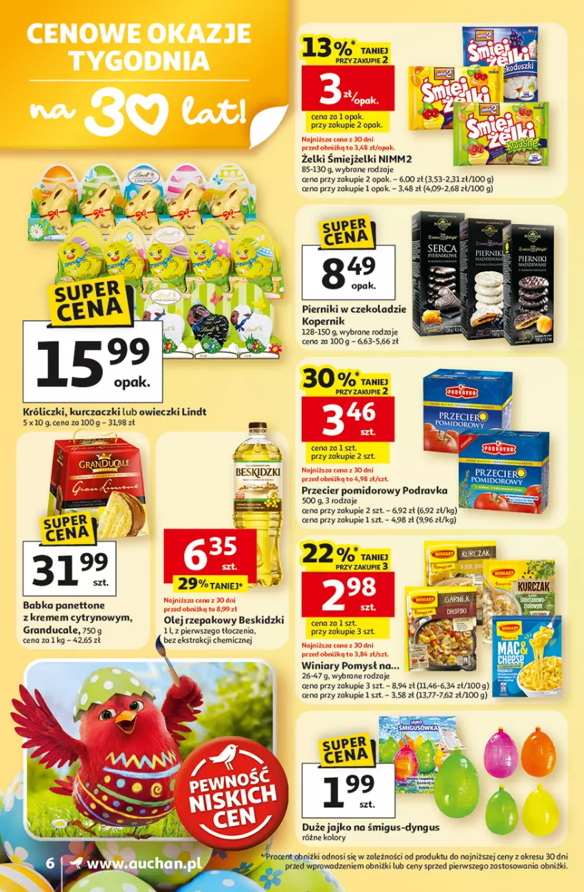 Gazetka promocyjna Auchan - 30 Lat Supermarket - ważna 19.03 do 25.03.2026 - strona 6 - produkty: Babka, Beskidzki, Gra, Lindt, Nimm2, Olej, Olej rzepakowy, Piernik, Pierniki w czekoladzie, Podravka, Winiary