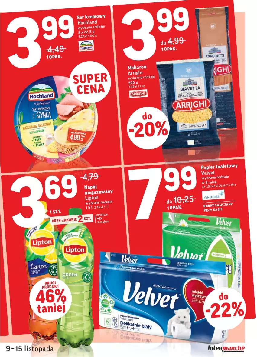 Gazetka promocyjna Intermarche - Gazetka promocyjna - ważna 09.11 do 15.11.2021 - strona 3 - produkty: Hochland, Lipton, Makaron, Napój, Napój niegazowany, Papier, Ser, Top, Velvet