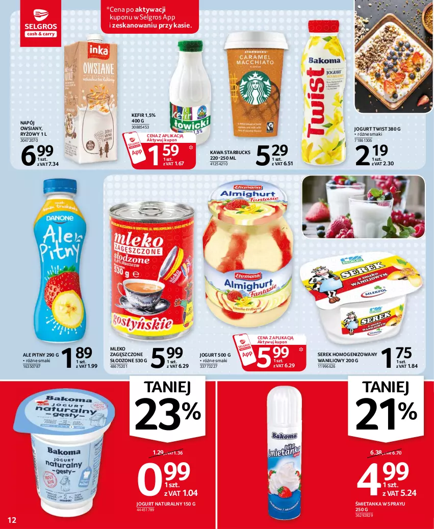 Gazetka promocyjna Selgros - Oferta spożywcza - ważna 22.07 do 04.08.2021 - strona 12 - produkty: Jogurt, Jogurt naturalny, Kawa, Kefir, LG, Mleko, Mleko zagęszczone, Napój, Ryż, Ser, Serek, Serek homogenizowany