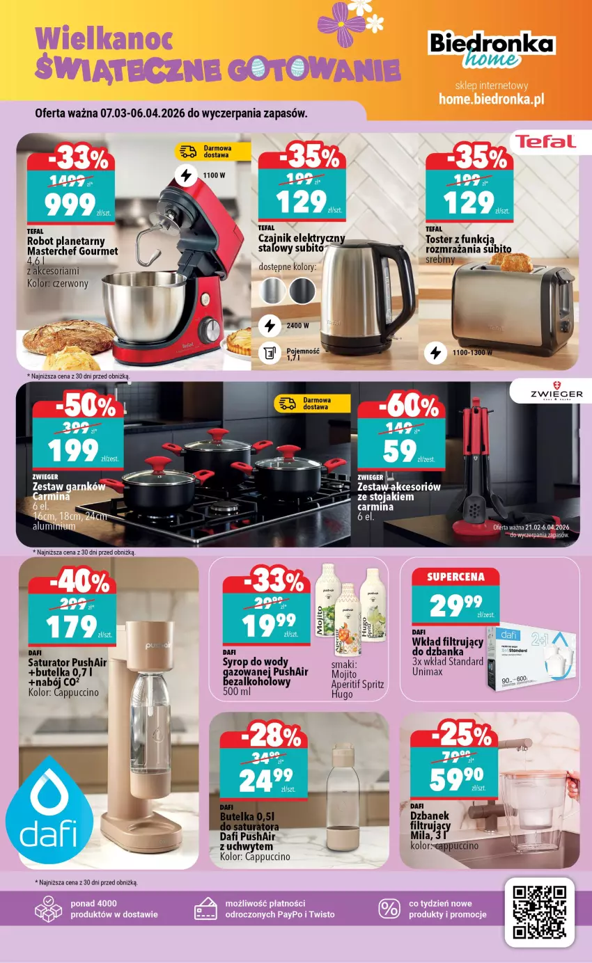 Gazetka promocyjna Biedronka - Home - ważna 14.03 do 21.03.2026 - strona 3 - produkty: Cappuccino, Czajnik, Czajnik elektryczny, Fa, Robot, Robot planetarny, Stojak, Syrop, Tefal, Toster, Wkład filtrujący
