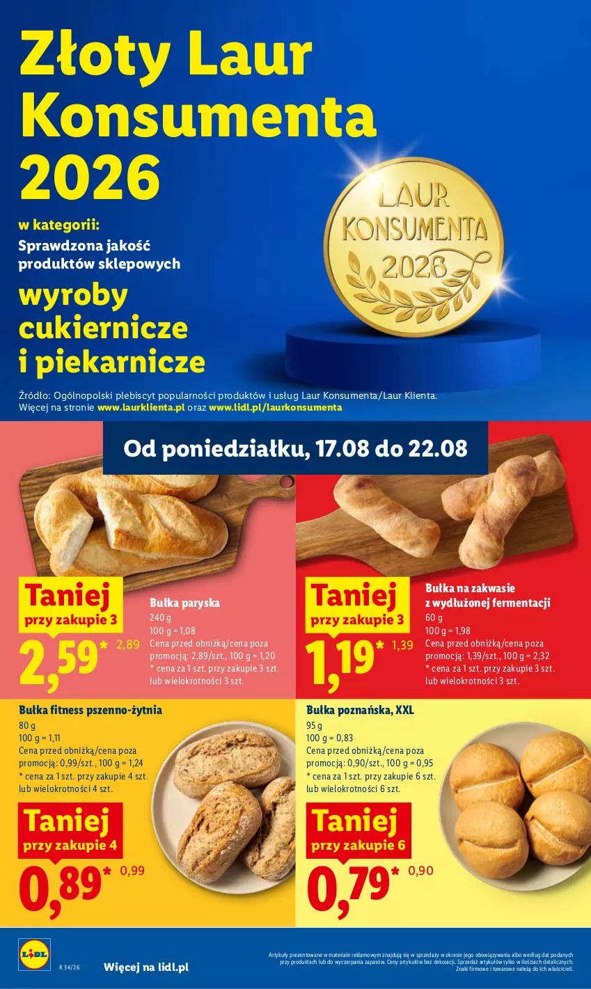 Gazetka promocyjna Lidl - Gazetka ważna od 17.08 do 19.08 - ważna 17.08 do 19.08.2026 - strona 40 - produkty: Bułka, Bułka fitness, Cukier, Laur