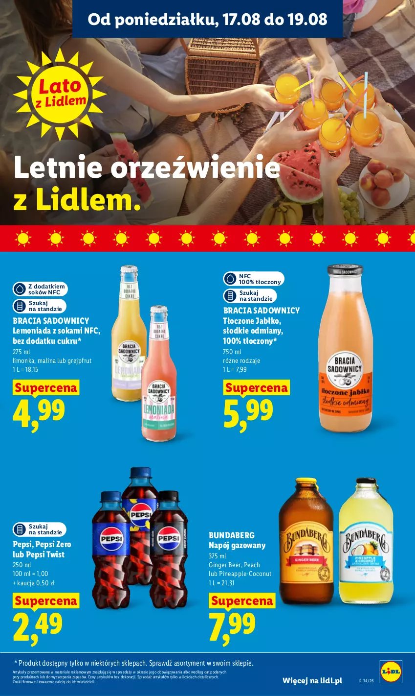 Gazetka promocyjna Lidl - Gazetka ważna od 17.08 do 19.08 - ważna 17.08 do 19.08.2026 - strona 55 - produkty: Gin, Grejpfrut, Lemoniada, Limonka, Napój, Napój gazowany, Pepsi, Sok