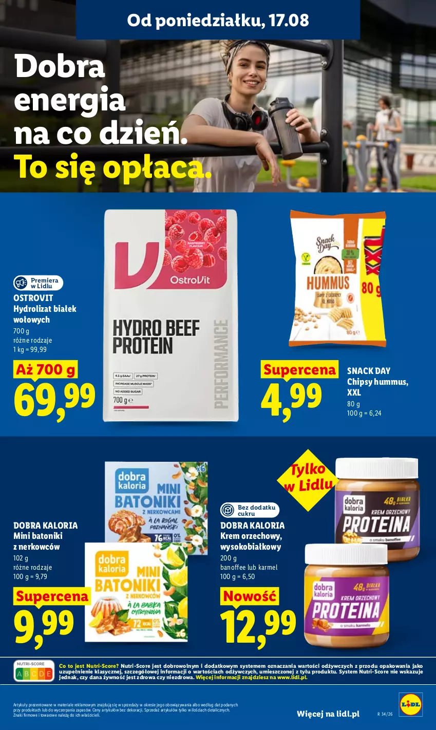 Gazetka promocyjna Lidl - Gazetka ważna od 17.08 do 19.08 - ważna 17.08 do 19.08.2026 - strona 61 - produkty: Baton, Chipsy, Hummus, Krem orzechowy, Mus, Sok, Tonik