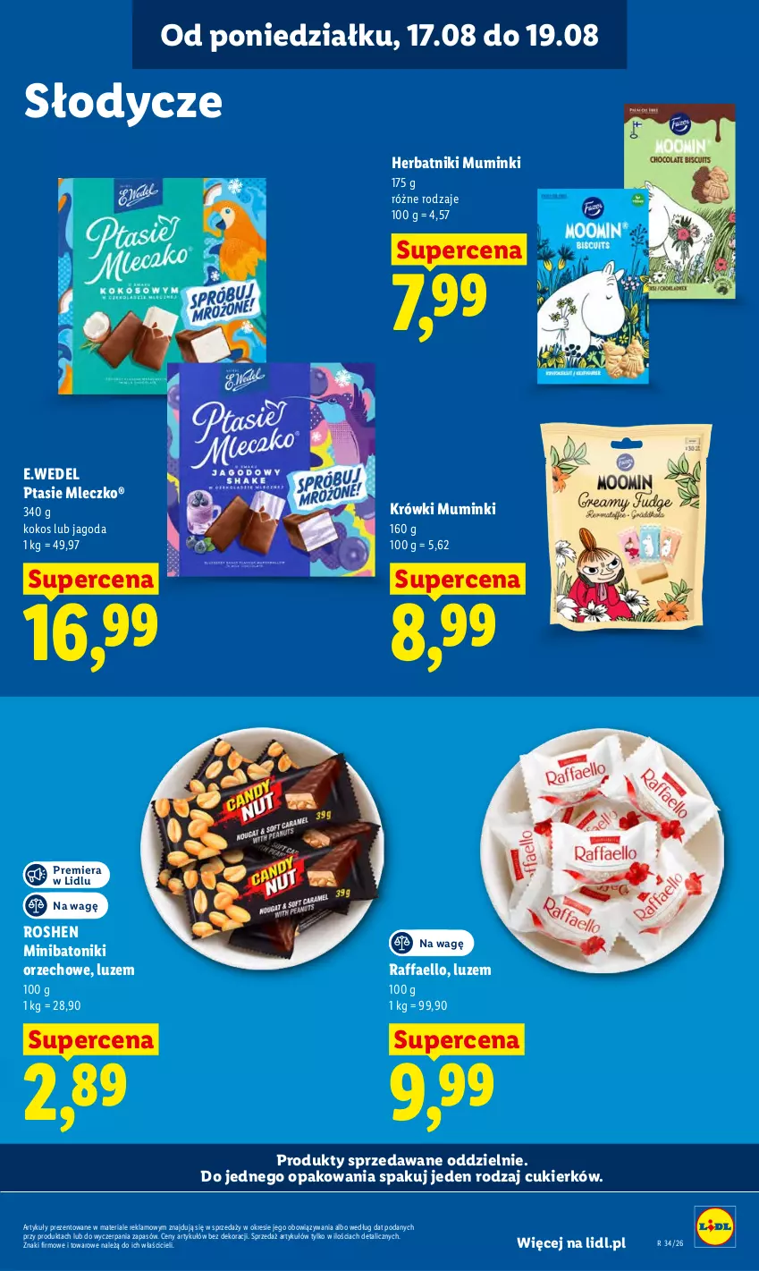 Gazetka promocyjna Lidl - Gazetka ważna od 17.08 do 19.08 - ważna 17.08 do 19.08.2026 - strona 65 - produkty: Baton, Cukier, Fa, Herbatniki, Kokos, Mleczko, Ptasie mleczko, Raffaello, Tonik
