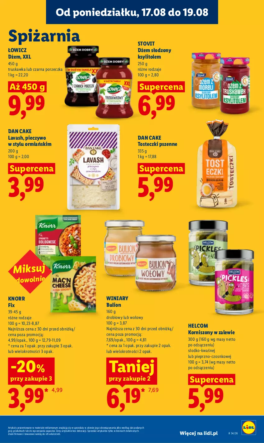 Gazetka promocyjna Lidl - Gazetka ważna od 17.08 do 19.08 - ważna 17.08 do 19.08.2026 - strona 69 - produkty: Bulion, Dan Cake, Dżem, HELCOM, Knorr, Korniszony, Ksylitol, Lion, Piec, Pieczywo, Pieprz, Por, Winiary