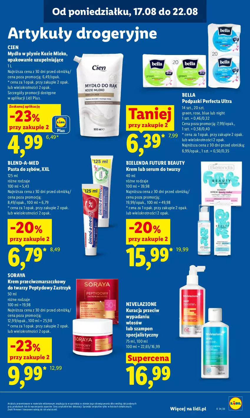 Gazetka promocyjna Lidl - Gazetka ważna od 17.08 do 19.08 - ważna 17.08 do 19.08.2026 - strona 75 - produkty: Bell, Bella, Bielenda, Blend-a-Med, Krem przeciwzmarszczkowy, Mars, Mleko, Mydło, Mydło w płynie, Nivelazione, Pasta do zębów, Perfecta, Podpaski, Rum, Ser, Serum, Serum do twarzy, Szampon