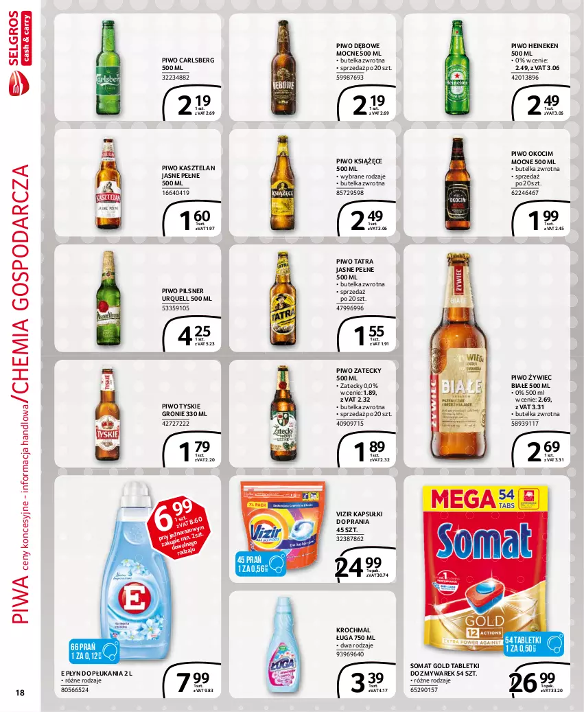 Gazetka promocyjna Selgros - Extra Oferta - ważna 01.02 do 28.02.2021 - strona 18 - produkty: Carlsberg, Heineken, Kapsułki do prania, Kasztelan, Koc, Książęce, Okocim, Pilsner Urquell, Piwa, Piwo, Płyn do płukania, Somat, Somat gold, Tablet, Tatra, Tyskie, Vizir