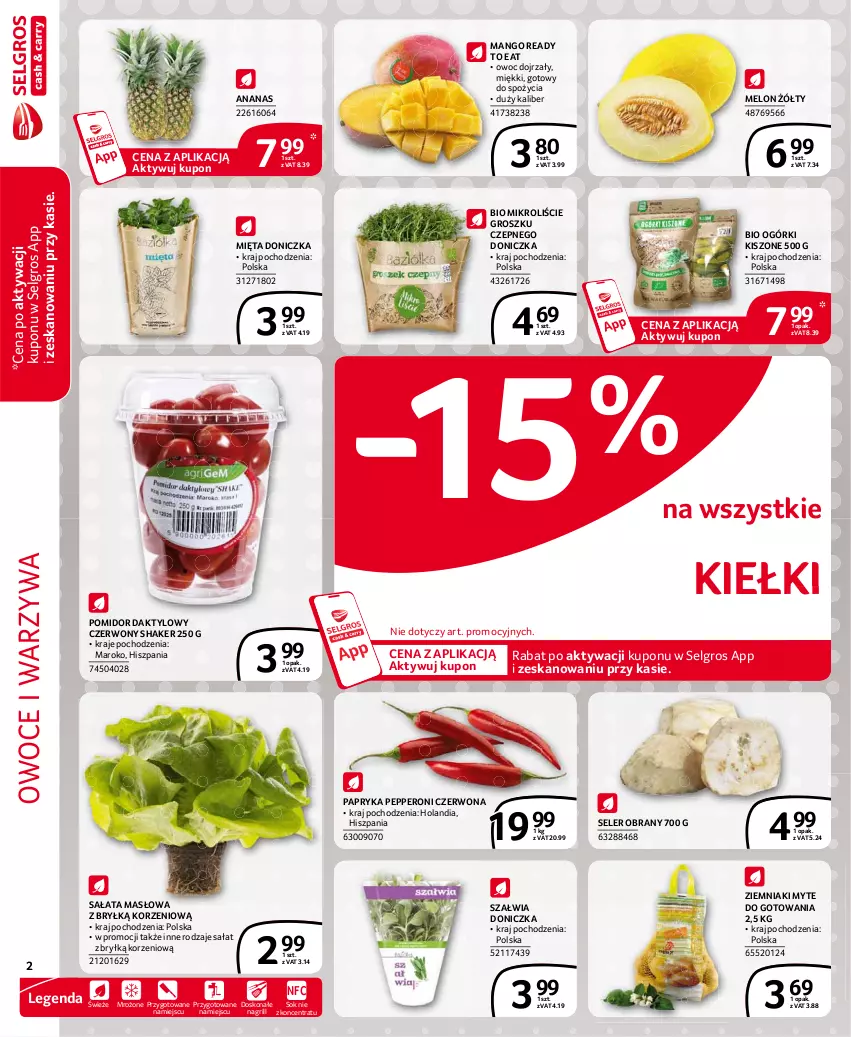 Gazetka promocyjna Selgros - Extra Oferta - ważna 01.02 do 28.02.2021 - strona 2 - produkty: Ananas, Grill, Kiełki, LG, Mango, Masło, Melon, Mięta, Mikroliście, Owoce, Papryka, Papryka pepperoni, Sałat, Sałata masłowa, Seler obrany, Sok, Warzywa, Ziemniaki