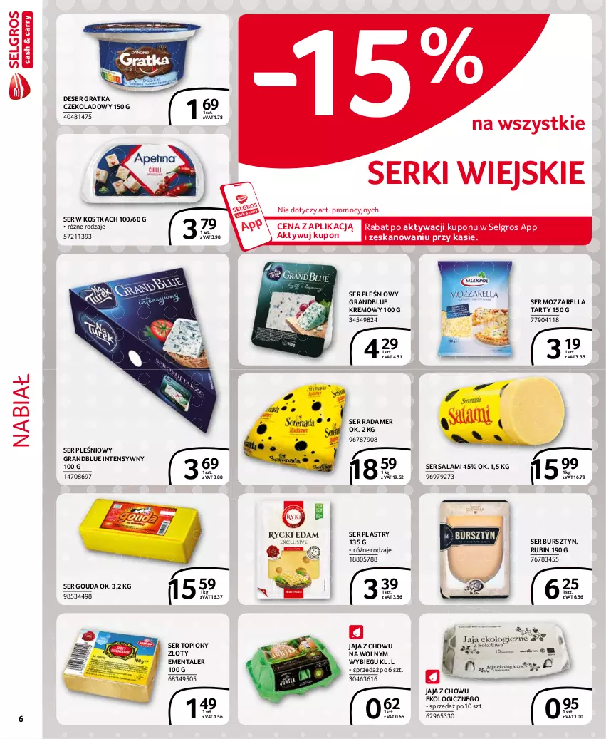 Gazetka promocyjna Selgros - Extra Oferta - ważna 01.02 do 28.02.2021 - strona 6 - produkty: Bursztyn, Deser, Ementaler, Gouda, Gra, Jaja, LG, Mozzarella, Radamer, Rubin, Salami, Ser, Ser pleśniowy, Ser salami, Ser topiony, Top