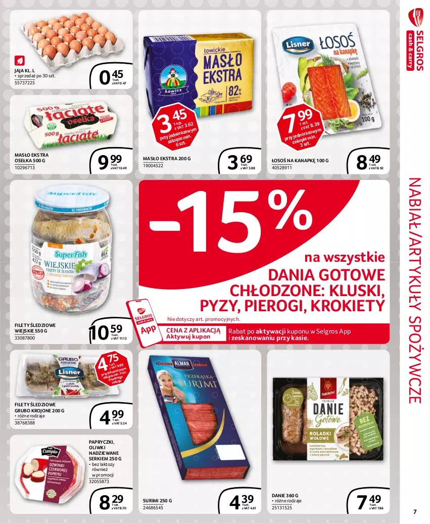 Gazetka promocyjna Selgros - Extra Oferta - ważna 01.02 do 28.02.2021 - strona 7 - produkty: Artykuły spożywcze, Dania gotowe, Jaja, Krokiety, LG, Masło, Oliwki, Pierogi, Ser, Surimi