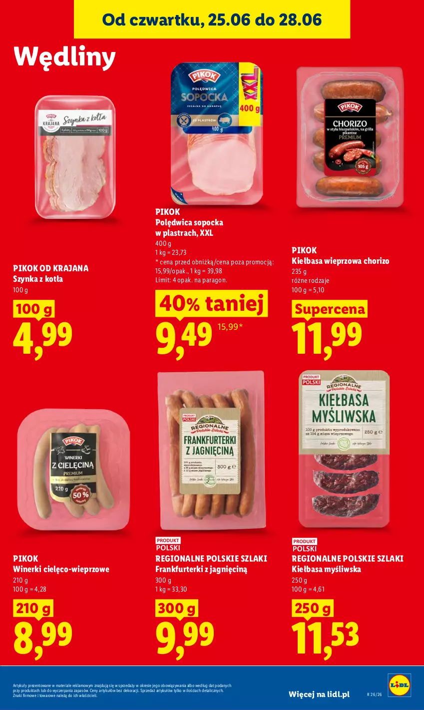 Gazetka promocyjna Lidl - Gazetka ważna od 25.06 do 28.06 - ważna 25.06 do 28.06.2026 - strona 53 - produkty: Frankfurterki, Kiełbasa, PIKOK, Polędwica, Szynka