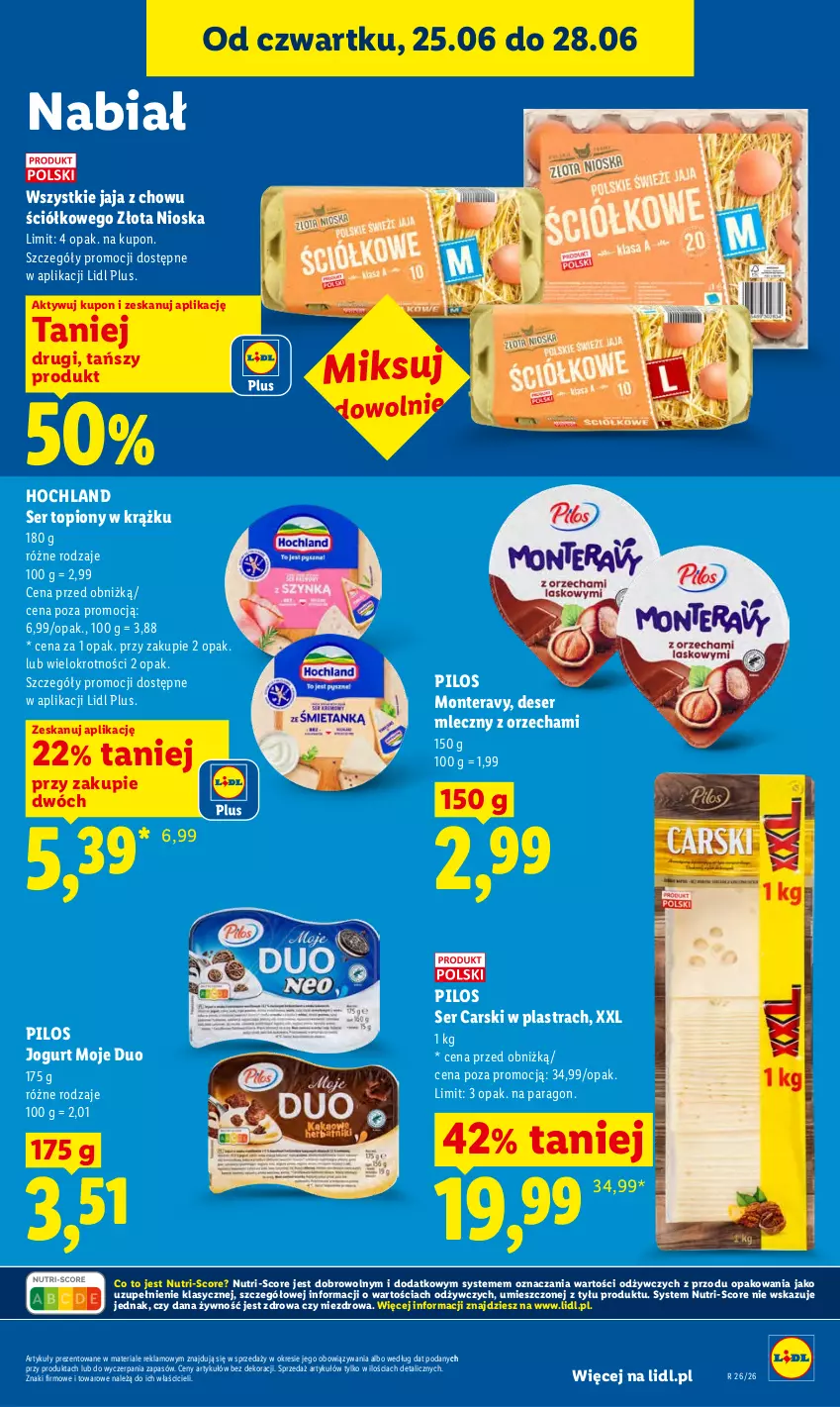 Gazetka promocyjna Lidl - Gazetka ważna od 25.06 do 28.06 - ważna 25.06 do 28.06.2026 - strona 55 - produkty: Cars, Deser, Deser mleczny, Hochland, Jaja, Jogurt, Monte, Pilos, Ser, Ser topiony, Tera, Top