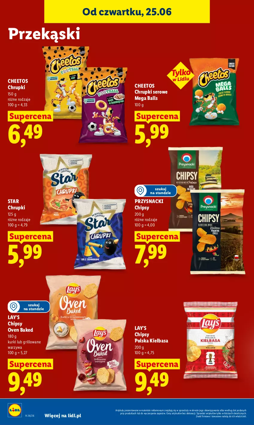 Gazetka promocyjna Lidl - Gazetka ważna od 25.06 do 28.06 - ważna 25.06 do 28.06.2026 - strona 76 - produkty: Cheetos, Chipsy, Chrupki, Grill, Kiełbasa, Lay’s, Przysnacki, Ser, Warzywa
