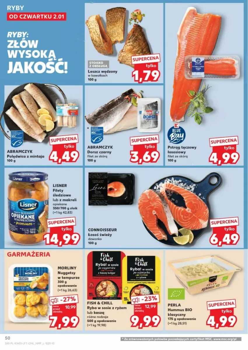 Gazetka promocyjna Kaufland - ważna 02.01 do 08.01.2025 - strona 46 - produkty: Ba!, Dorsz, Hummus, Kawa, Lisner, Mintaj, Morliny, Mus, Polędwica, Pstrąg, Pstrąg tęczowy, Pur, Ryba, Ryż, Sos