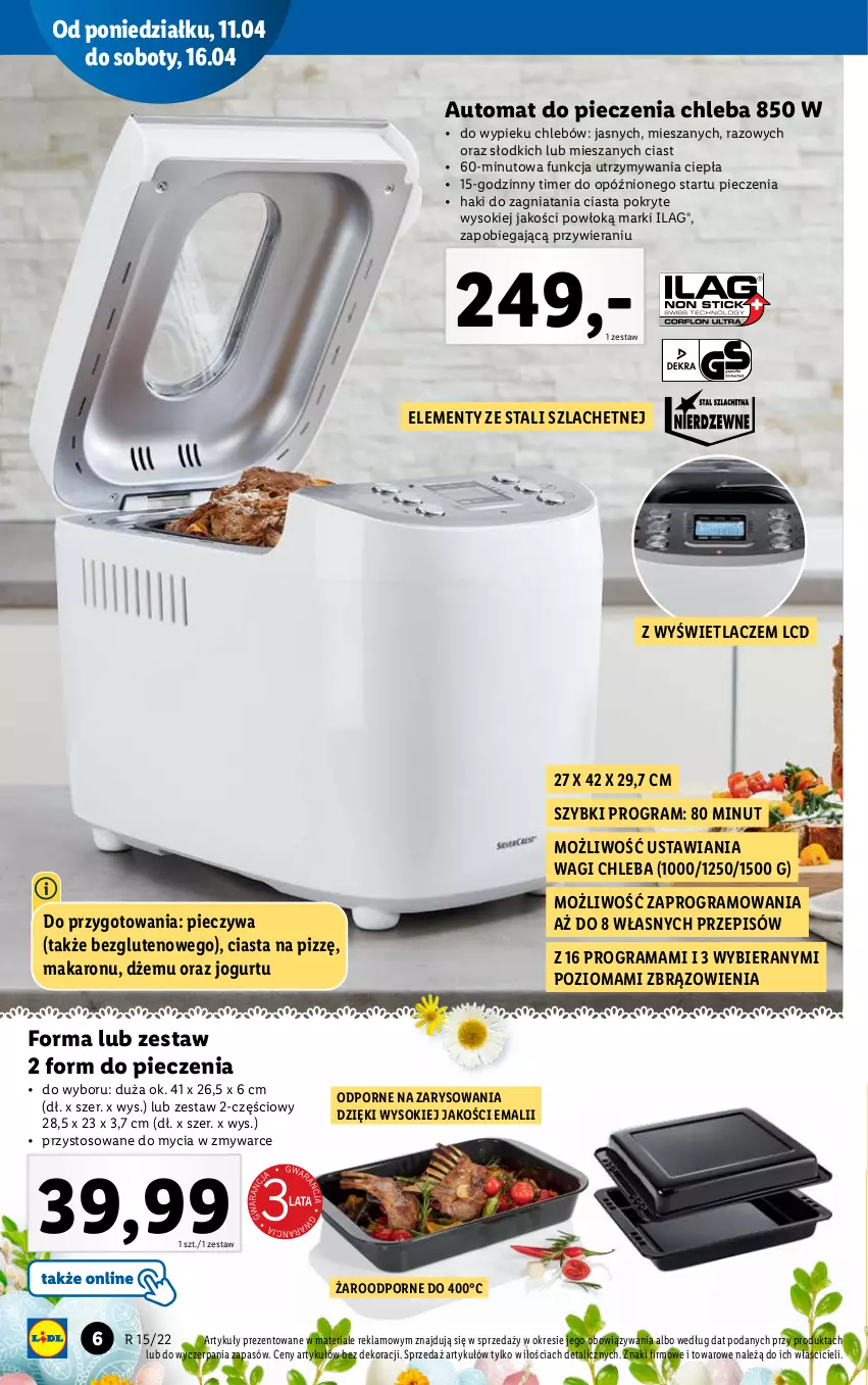 Gazetka promocyjna Lidl - GAZETKA - ważna 11.04 do 16.04.2022 - strona 6 - produkty: Automat do pieczenia chleba, Chleb, Dżem, Gra, Jogurt, Makaron, Piec, Por, Rama, Sok, Wagi