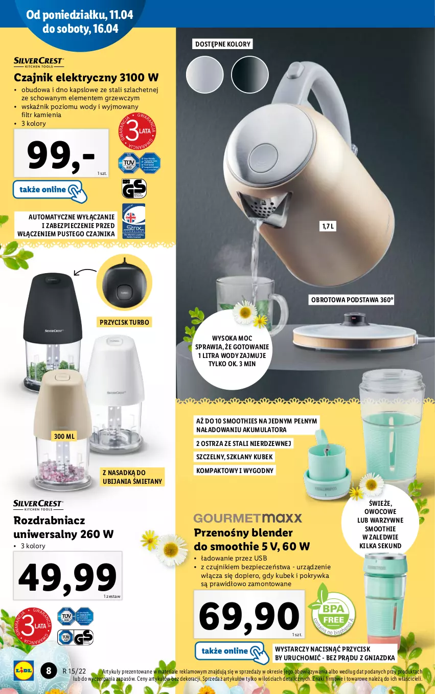 Gazetka promocyjna Lidl - GAZETKA - ważna 11.04 do 16.04.2022 - strona 8 - produkty: Akumulator, Blender, Czajnik, Czajnik elektryczny, Kubek, Piec, Rozdrabniacz, Smoothie, Sok