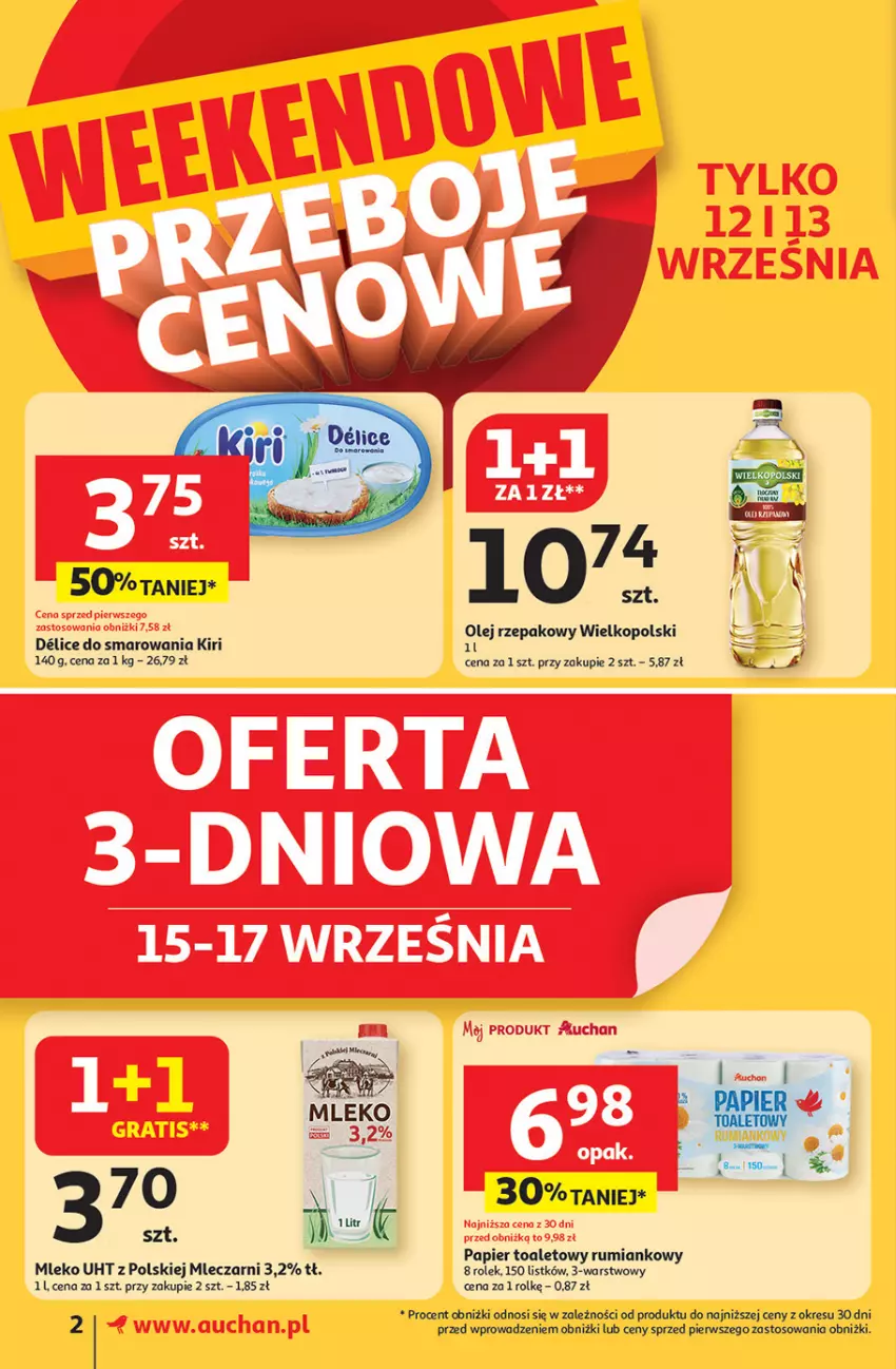 Gazetka promocyjna Auchan - Pewność niskich cen Supermarket - ważna 11.09 do 17.09.2025 - strona 2 - produkty: Mleko, Olej, Olej rzepakowy, Papier, Papier toaletowy, Rum