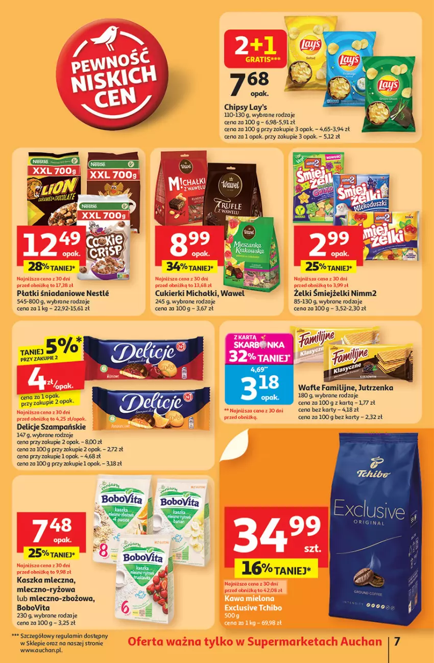 Gazetka promocyjna Auchan - Pewność niskich cen Supermarket - ważna 11.09 do 17.09.2025 - strona 7 - produkty: BoboVita, Chipsy, Cukier, Cukierki, Danio, Delicje, Fa, Jutrzenka, Michałki, Nimm2, Ryż, Wafle, Wawel