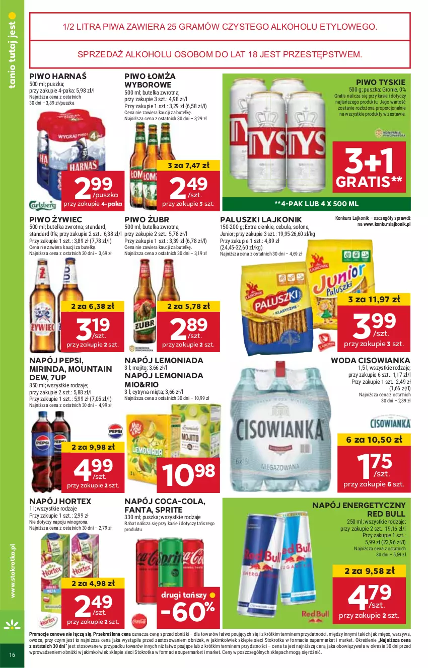 Gazetka promocyjna Stokrotka - Supermarket - ważna 29.05 do 04.06.2025 - strona 36 - produkty: 7up, Cebula, Cisowianka, Coca-Cola, Fa, Fanta, Gra, Harnaś, Hortex, Lajkonik, Lemoniada, Mięso, Mięta, Mirinda, Napój, Napój energetyczny, Owoce, Pepsi, Piwa, Piwo, Por, Red Bull, Sprite, Tyskie, Warzywa, Wino, Winogrona, Woda