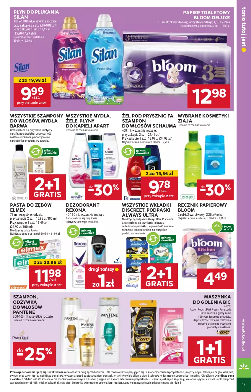 Gazetka promocyjna Stokrotka - Supermarket - ważna 29.05 do 04.06.2025 - strona 37 - produkty: Always, Always Ultra, BIC, Dezodorant, Discreet, Elmex, Fa, Gra, Maszynka, Maszynka do golenia, Mięso, Odżywka, Owoce, Pantene, Papier, Papier toaletowy, Pasek, Pasta do zębów, Płyn do płukania, Podpaski, Por, Pur, Ręcznik, Rexona, Rolki, Schauma, Silan, Szampon, Szynka, Warzywa, Wkładki, Ziaja