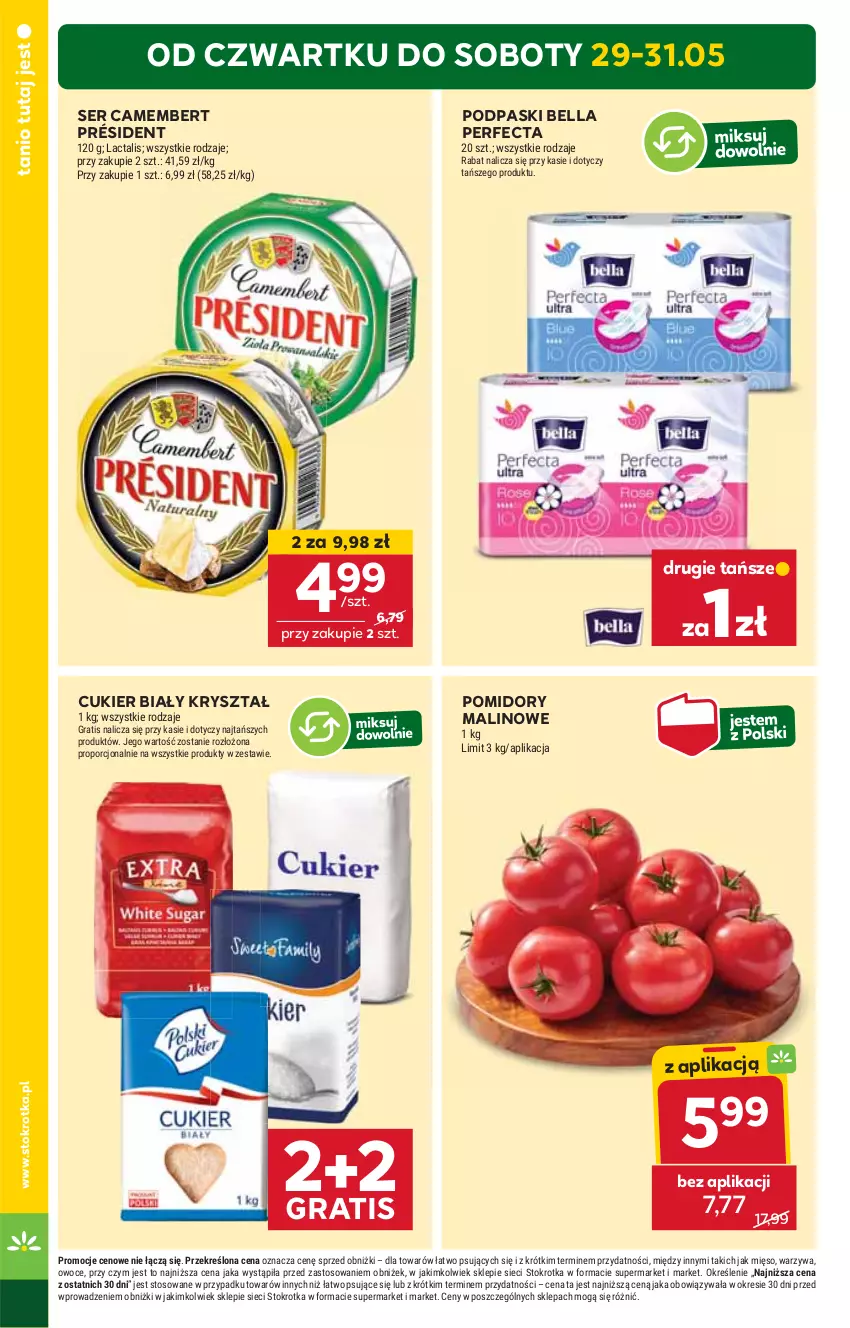 Gazetka promocyjna Stokrotka - Supermarket - ważna 29.05 do 04.06.2025 - strona 4 - produkty: Bell, Bella, Camembert, Cukier, Gra, Mięso, Owoce, Perfecta, Podpaski, Pomidory, Por, Président, Ser, Warzywa