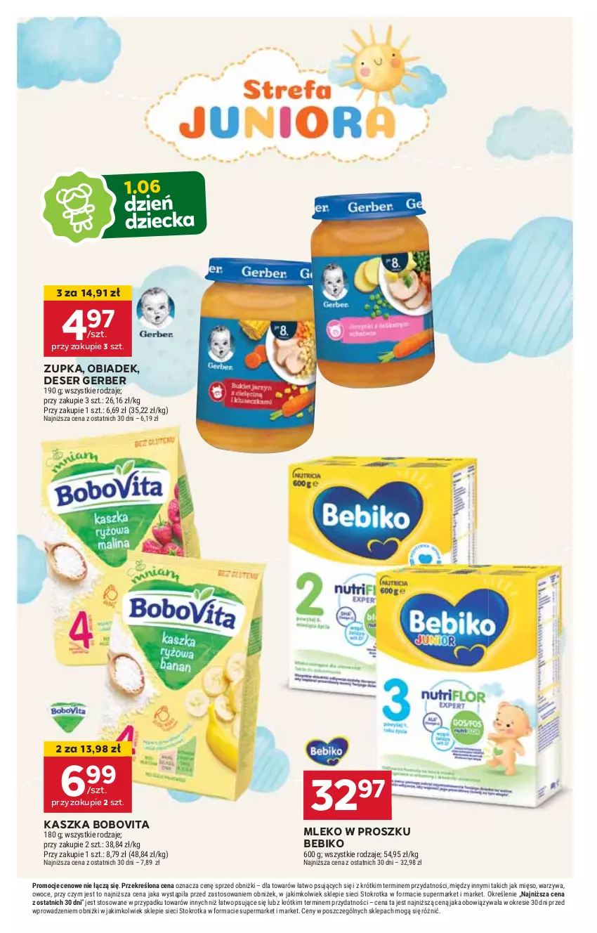 Gazetka promocyjna Stokrotka - Supermarket - ważna 29.05 do 04.06.2025 - strona 46 - produkty: Bebiko, BoboVita, Deser, Gerber, Mięso, Mleko, Mleko w proszku, Owoce, Ser, Warzywa