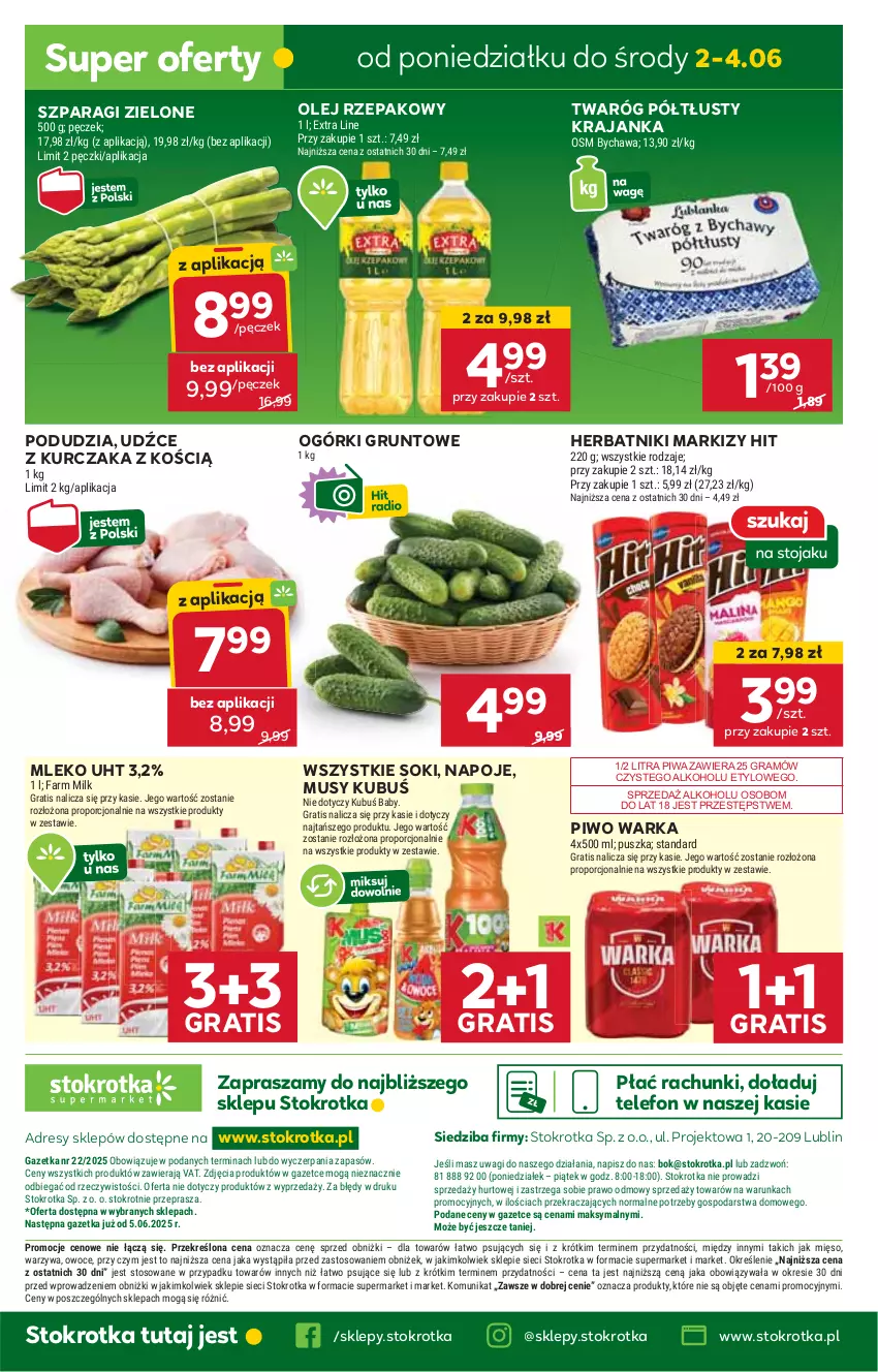 Gazetka promocyjna Stokrotka - Supermarket - ważna 29.05 do 04.06.2025 - strona 48 - produkty: Dres, Fa, Farm Milk, Gra, Grunt, Herbatniki, JBL, Kubuś, Kurczak, Mięso, Mleko, Mus, Napoje, O nas, Olej, Olej rzepakowy, Owoce, Piwa, Piwo, Por, Sok, Telefon, Twaróg, Twaróg półtłusty, Wagi, Warka, Warzywa