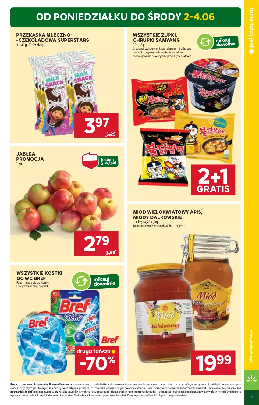 Gazetka promocyjna Stokrotka - Supermarket - ważna 29.05 do 04.06.2025 - strona 5 - produkty: Bref, Chrupki, Gra, Jabłka, Mięso, Miód, Owoce, Por, Warzywa