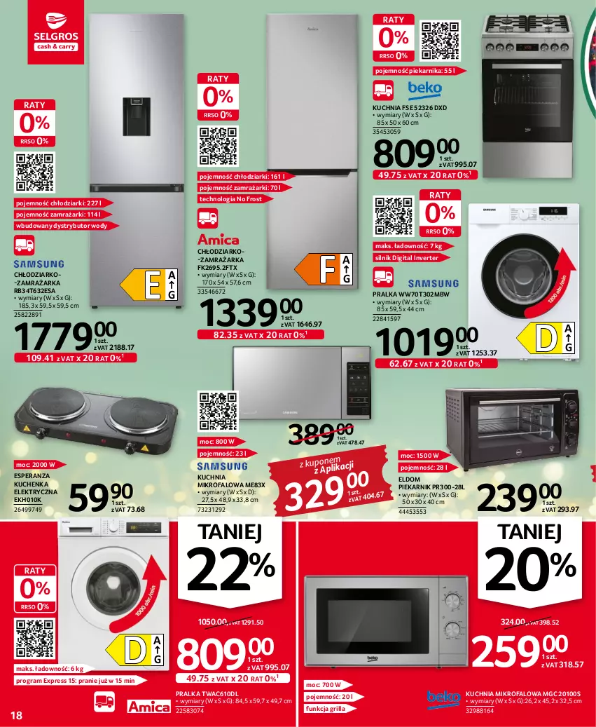 Gazetka promocyjna Selgros - Oferta przemysłowa - ważna 17.11 do 30.11.2022 - strona 18 - produkty: Fa, Gra, Grill, K2, Kuchnia, Piekarnik, Pralka, Zamrażarka