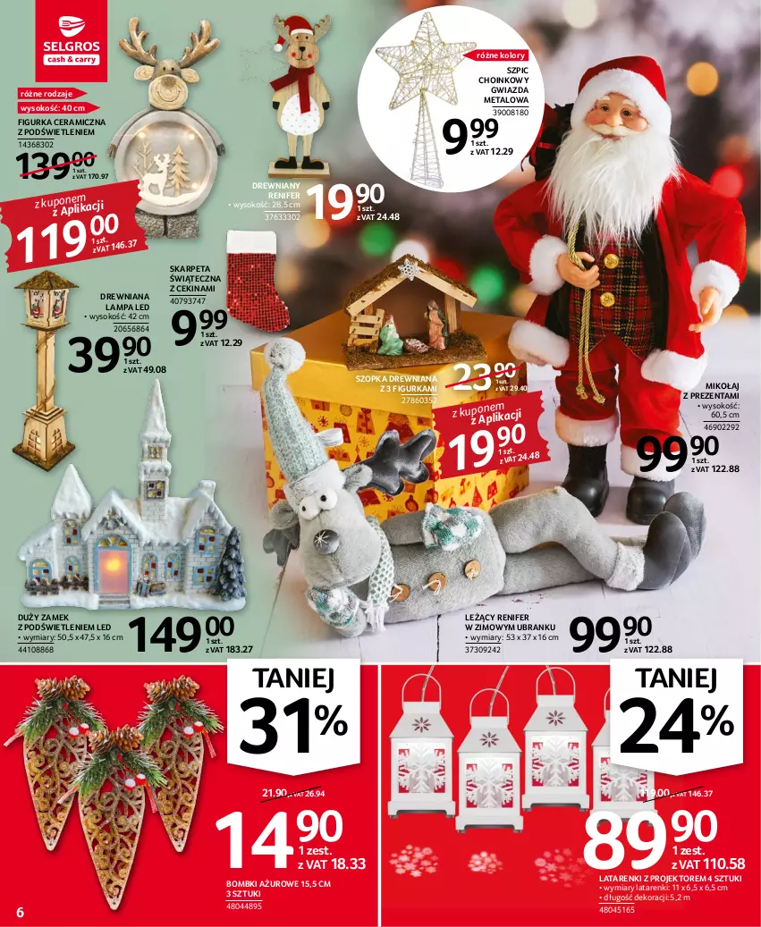 Gazetka promocyjna Selgros - Oferta przemysłowa - ważna 17.11 do 30.11.2022 - strona 6 - produkty: Bombki, Figurka ceramiczna, Gwiazda, Karp, Lampa, Lampa LED, Renifer, Sok, Szpic