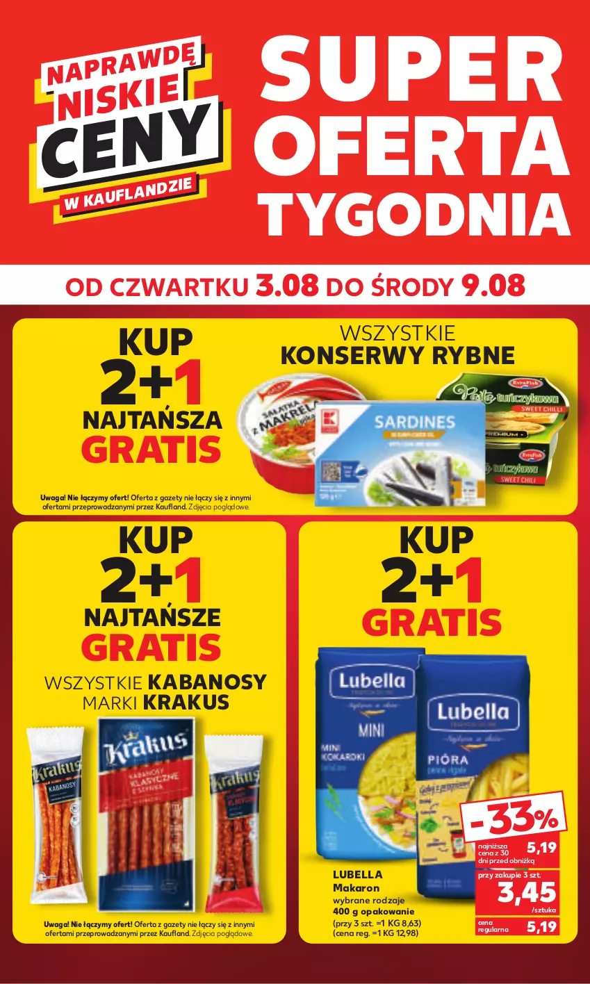 Gazetka promocyjna Kaufland - od Poniedziałku - ważna 07.08 do 12.08.2023 - strona 4 - produkty: Bell, Bella, Gra, Kabanos, Krakus, Lubella, Makaron, Ser, Waga