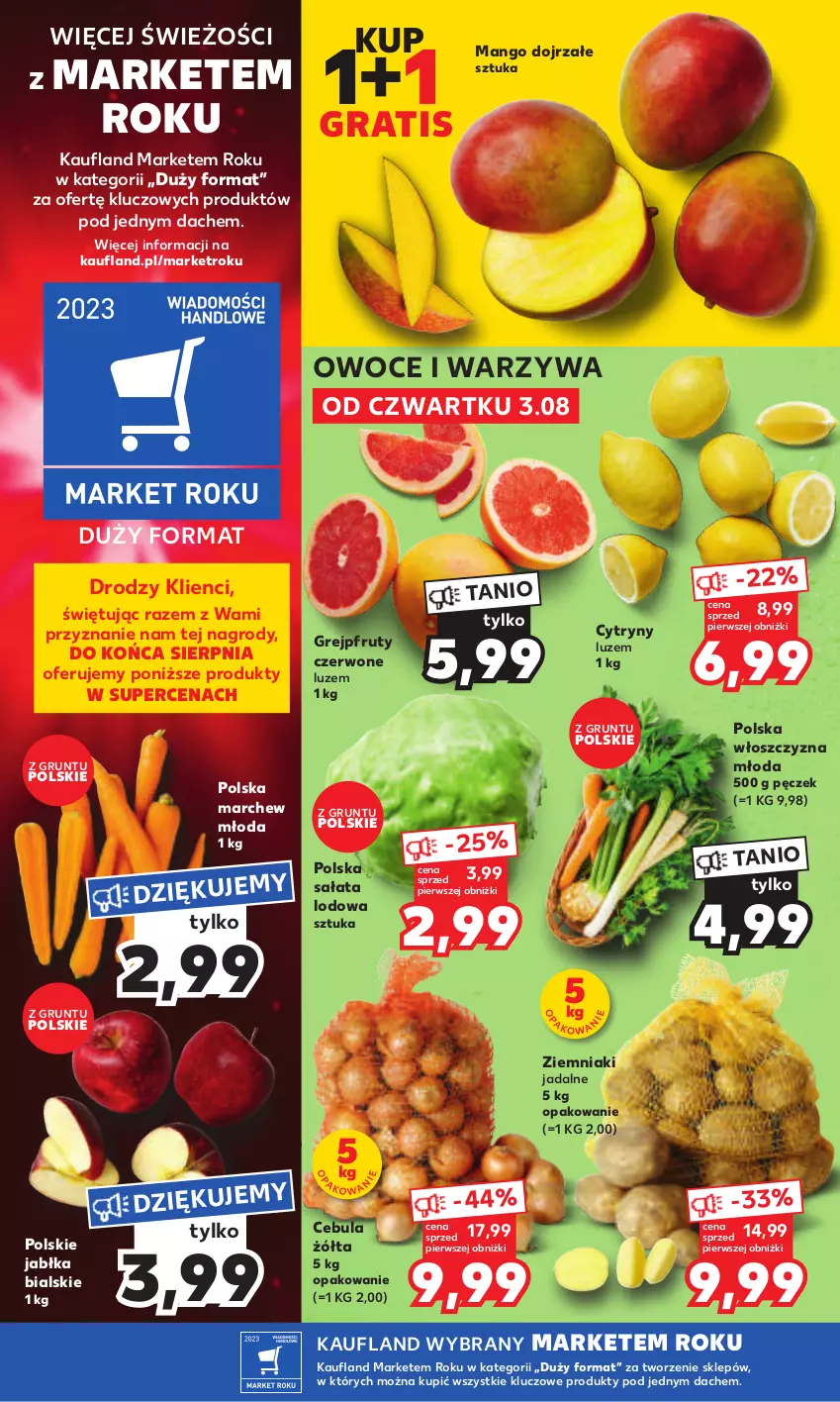 Gazetka promocyjna Kaufland - od Poniedziałku - ważna 07.08 do 12.08.2023 - strona 8 - produkty: Cebula, Cytryny, Gra, Grejpfrut, Grunt, Jabłka, Mango, Owoce, Sałat, Sałata lodowa, Warzywa, Ziemniaki