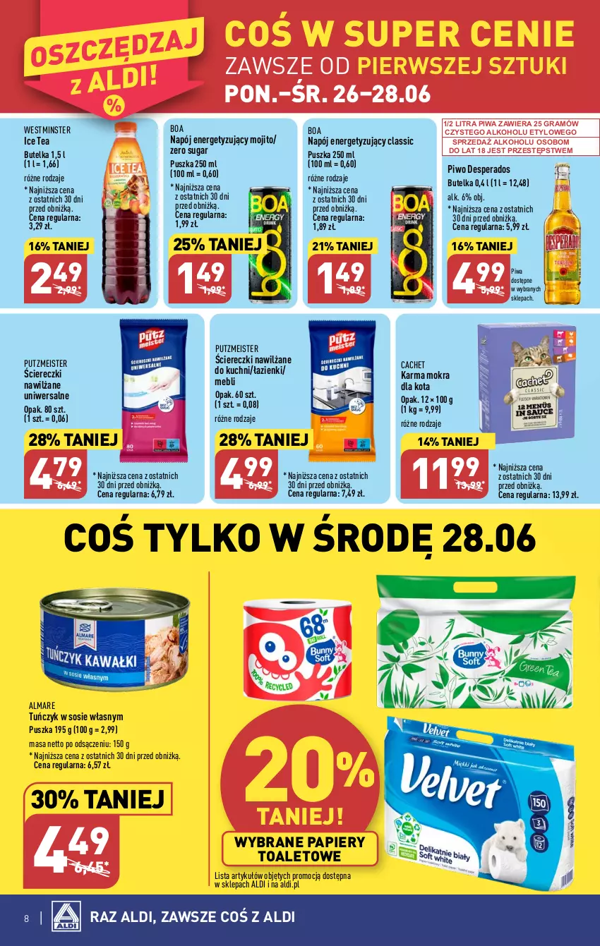 Gazetka promocyjna Aldi - Pełen katalog od 26.06 - ważna 26.06 do 01.07.2023 - strona 8 - produkty: Desperados, Gra, Ice tea, Napój, Papier, Piwa, Piwo, Putzmeister, Sos, Tuńczyk