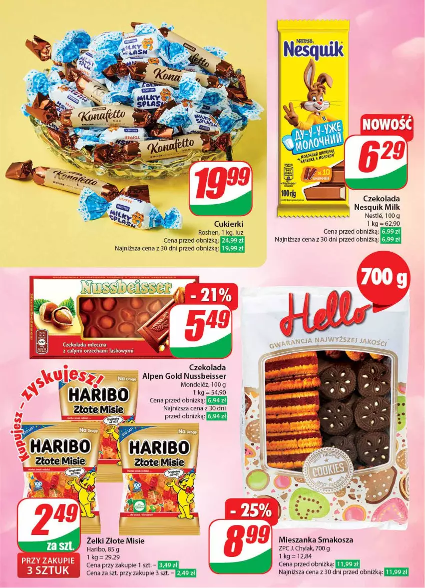 Gazetka promocyjna Dino - Gazetka 2 - ważna 09.01 do 16.01.2024 - strona 6 - produkty: Cukier, Cukierki, Czekolada, Czekolada mleczna, Haribo, Kosz, Mieszanka smakosza, Nesquik, Ser, Sok