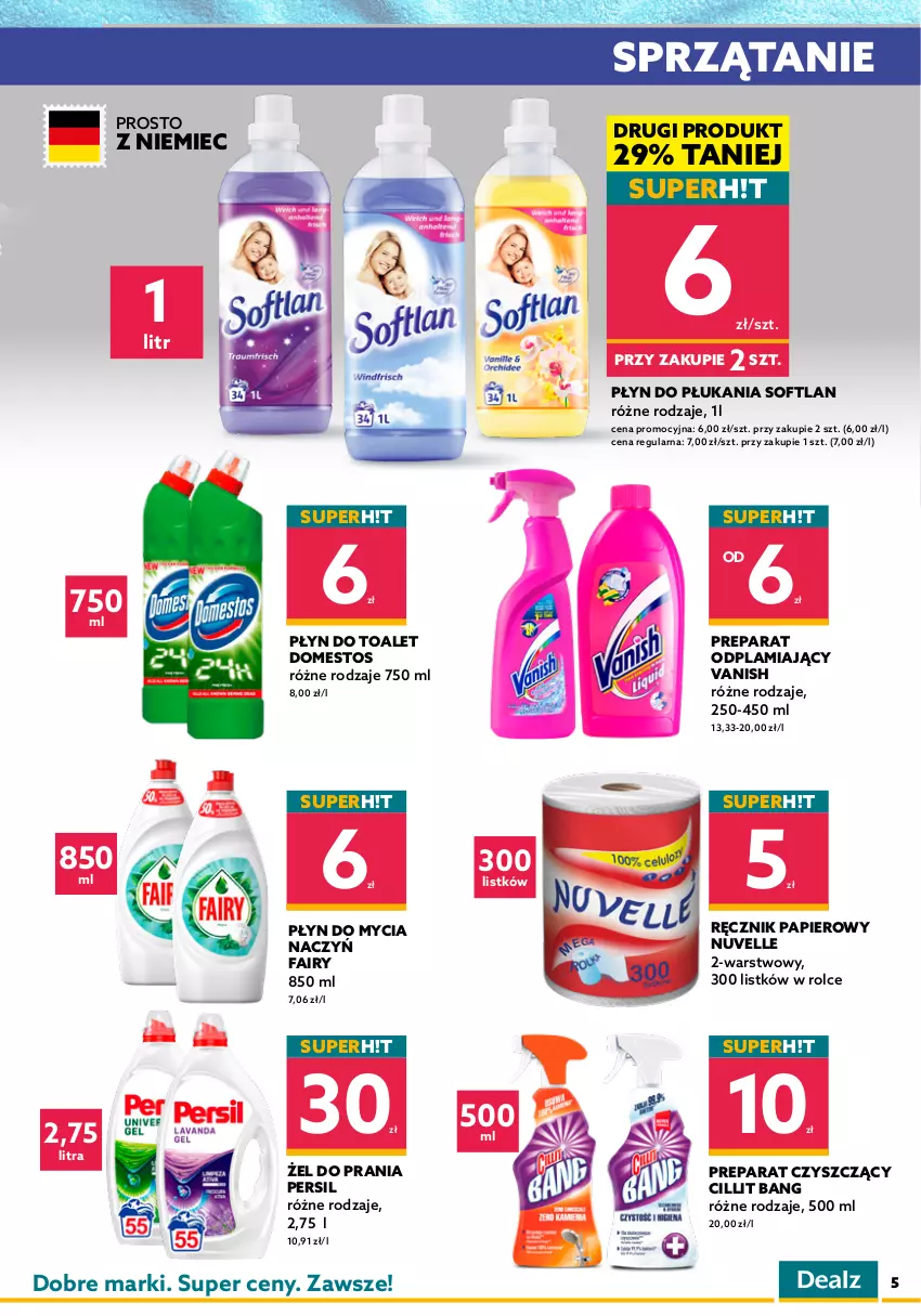 Gazetka promocyjna Dealz - Gazetka na otwarcie - Kutno - ważna 23.09 do 07.10.2021 - strona 5 - produkty: Chusteczki, Cillit Bang, Colgate, Do mycia naczyń, Domestos, Dozownik, Fa, Fairy, Gillette, LG, Nivea, Odżywka, Papier, Pasta do zębów, Persil, Pianka do golenia, Pianka do włosów, Płyn do mycia, Płyn do mycia naczyń, Płyn do płukania, Ręcznik, Sprzątanie, Szampon, Taft, Vanish