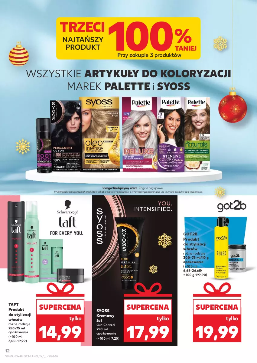 Gazetka promocyjna Kaufland - Kaufland - ważna 04.12 do 23.12.2025 - strona 12 - produkty: Control, Got2b, Palette, Por, Syoss, Taft, Waga