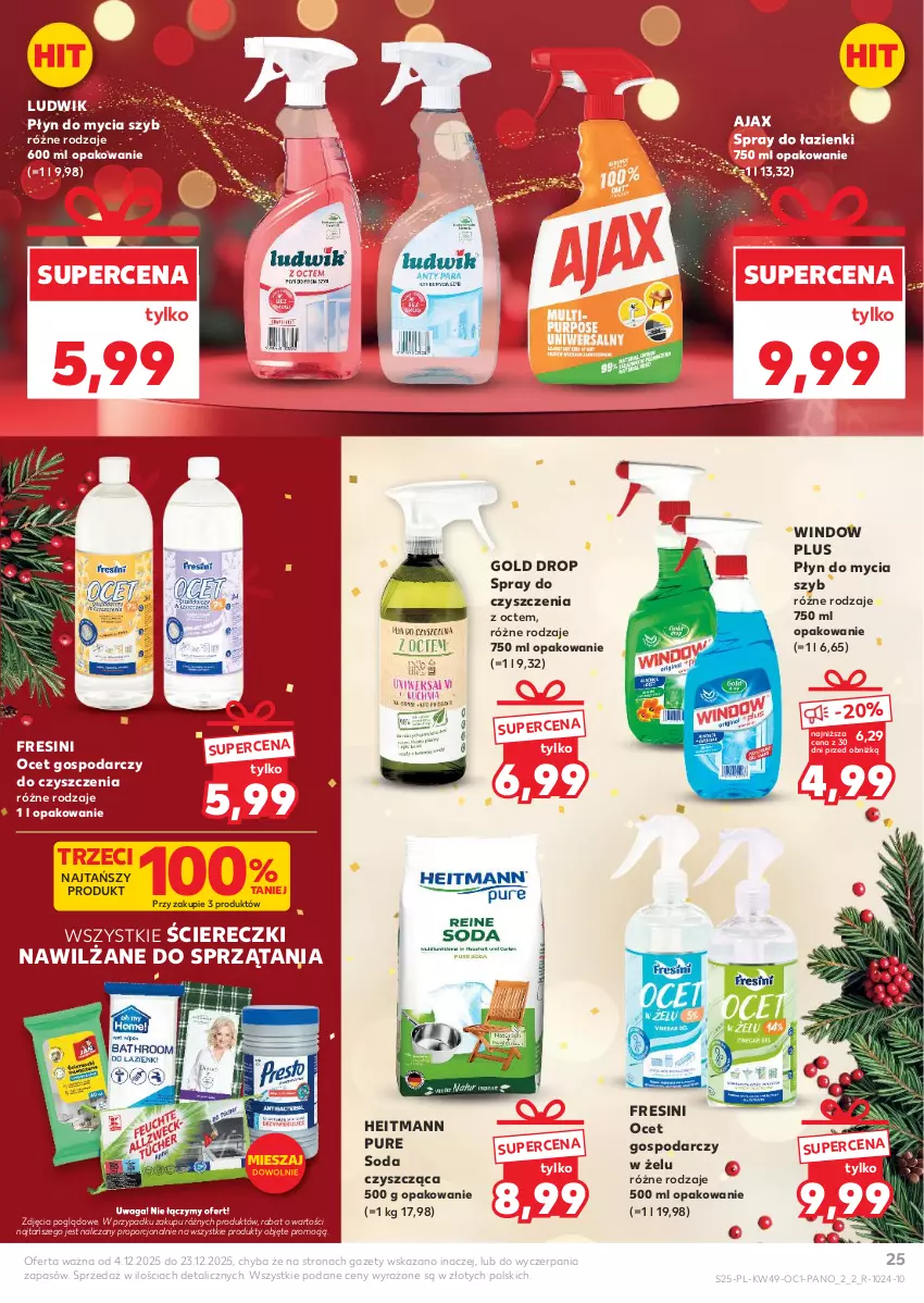 Gazetka promocyjna Kaufland - Kaufland - ważna 04.12 do 23.12.2025 - strona 25 - produkty: Ajax, Ludwik, Ocet, Płyn do mycia, Por, Pur, Spray do czyszczenia, Waga