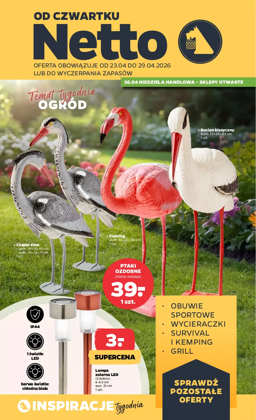 Gazetka promocyjna Netto - Od Czwartku - ważna 23.04 do 29.04.2026 - strona 1 - produkty: Grill, Kubek, Lampa, Obuwie, Ogród, Pistolet, Por, Sport