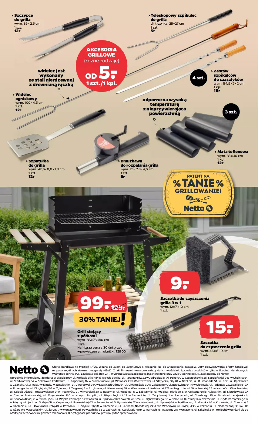 Gazetka promocyjna Netto - Od Czwartku - ważna 23.04 do 29.04.2026 - strona 8 - produkty: Fa, Grill, Gry, Karp, Kujawski, Podlaski, Półka, Por, Sok, Stock, Szczotka, Szczypce, Szpatułka, Teleskop, Top, Widelec, Wino