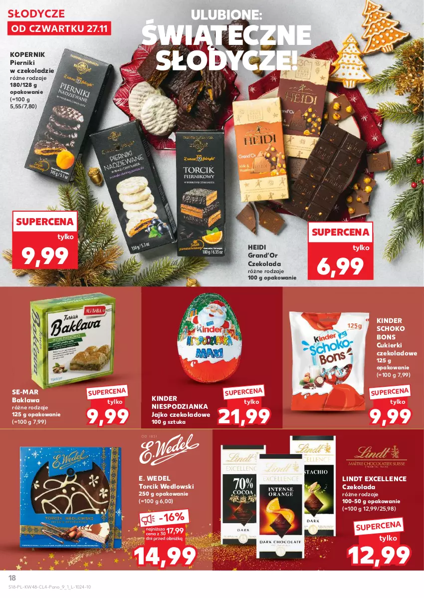 Gazetka promocyjna Kaufland - Kaufland - ważna 27.11 do 09.12.2025 - strona 18 - produkty: Cukier, Cukierki, Cukierki czekoladowe, Czekolada, E. Wedel, Gra, Kinder, Lindt, Piernik, Pierniki w czekoladzie