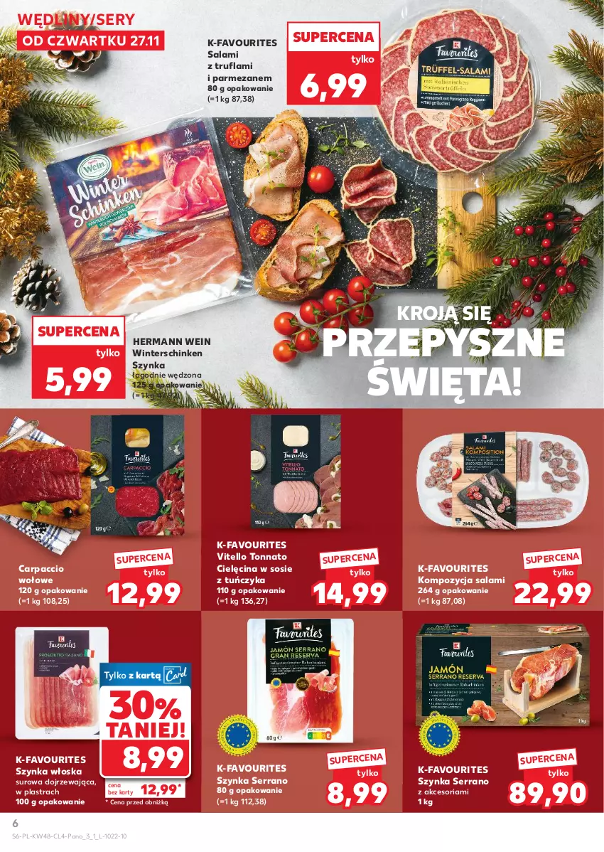 Gazetka promocyjna Kaufland - Kaufland - ważna 27.11 do 09.12.2025 - strona 6 - produkty: Carpaccio, Fa, Parmezan, Salami, Ser, Sos, Szynka, Tuńczyk