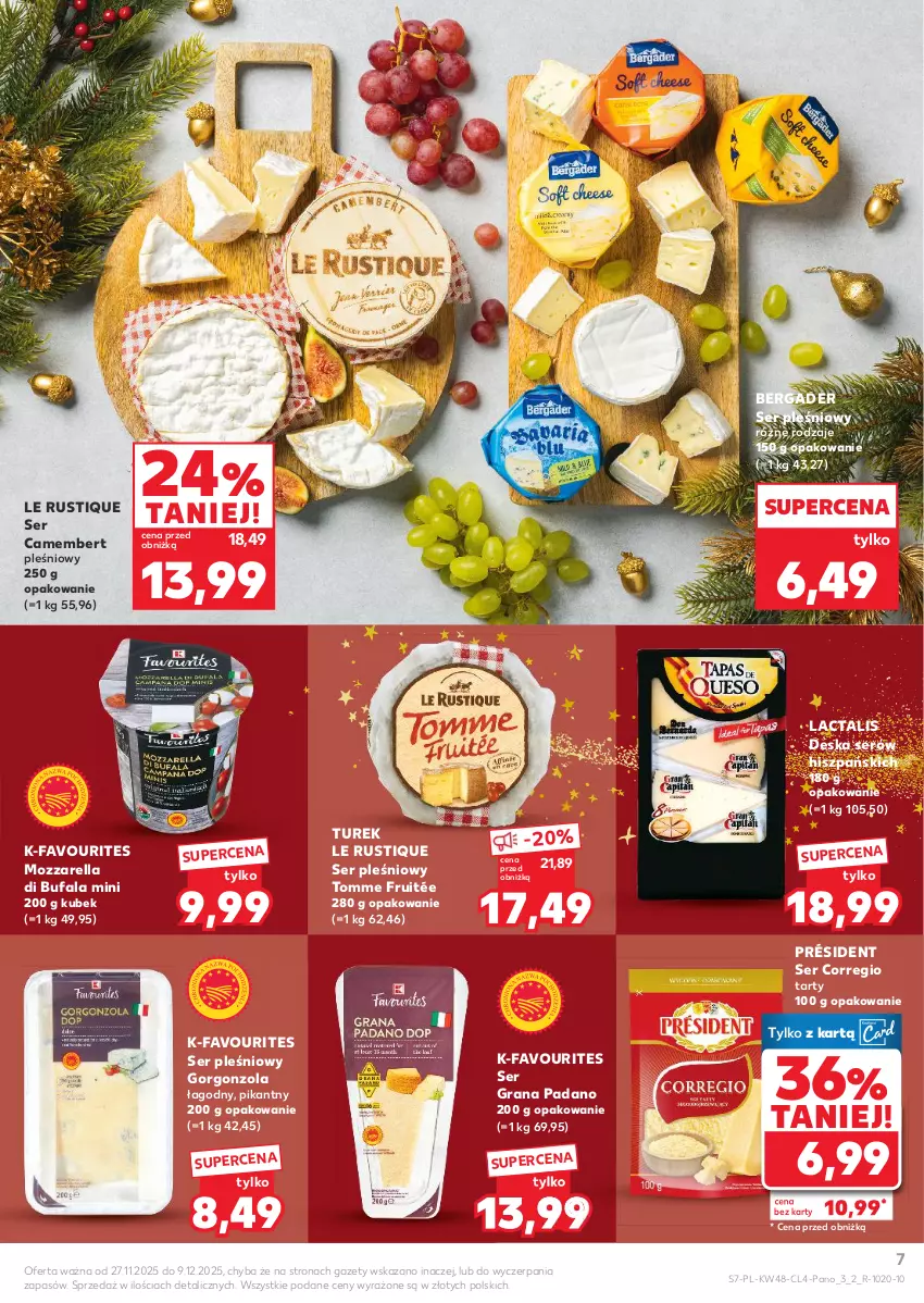 Gazetka promocyjna Kaufland - Kaufland - ważna 27.11 do 09.12.2025 - strona 7 - produkty: Camembert, Deska serów, Fa, Gorgonzola, Gra, Kubek, Mozzarella, Président, Rust, Ser, Ser pleśniowy
