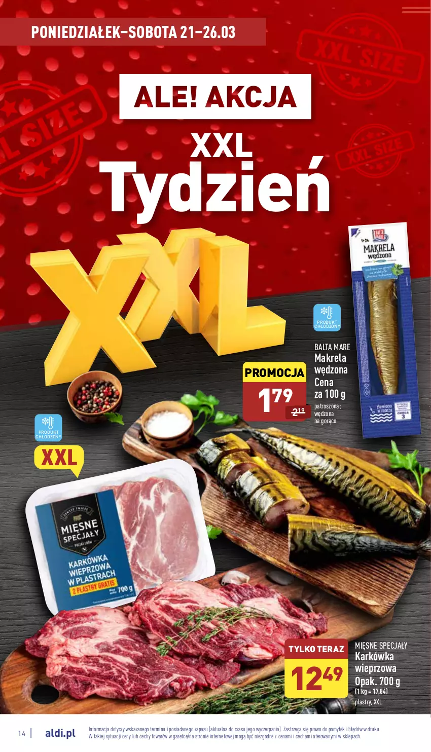 Gazetka promocyjna Aldi - Katalog spożywczy - ważna 21.03 do 26.03.2022 - strona 14 - produkty: Balta Mare, Karkówka wieprzowa, Mięsne specjały, Tera