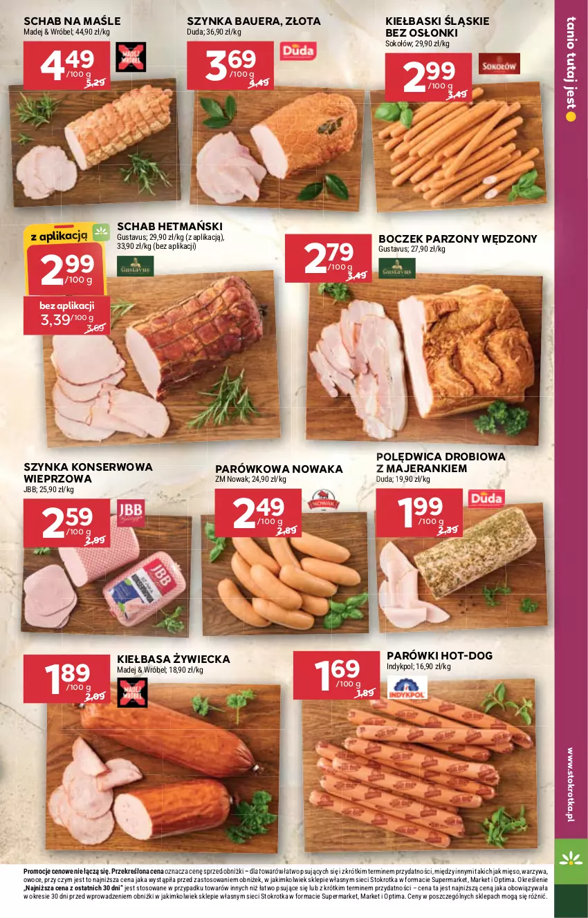 Gazetka promocyjna Stokrotka - Supermarket - ważna 03.09 do 09.09.2026 - strona 17 - produkty: Boczek, Duda, Kiełbasa, Kiełbaski śląskie, Mięso, NOWAK, Optima, Owoce, Parówki, Polędwica, Ser, Sok, Sokołów, Szynka, Szynka konserwowa, Warzywa