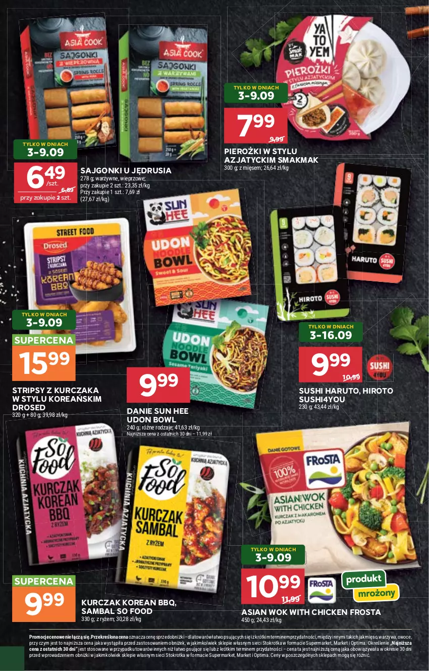 Gazetka promocyjna Stokrotka - Supermarket - ważna 03.09 do 09.09.2026 - strona 30 - produkty: Frosta, Kurczak, Mięso, Optima, Owoce, Ryż, Sajgonki, So Food, Sushi, Warzywa